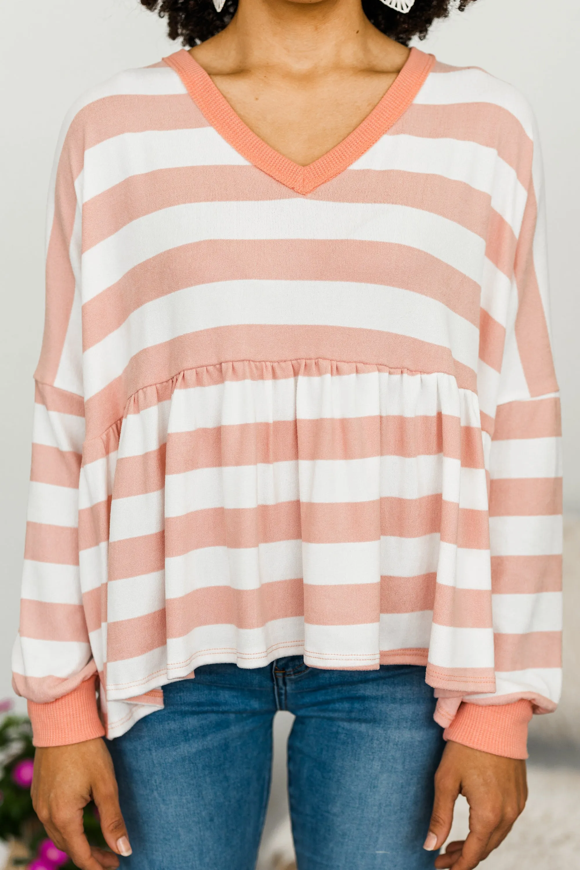 Come Back To Me Pink Striped Babydoll Top