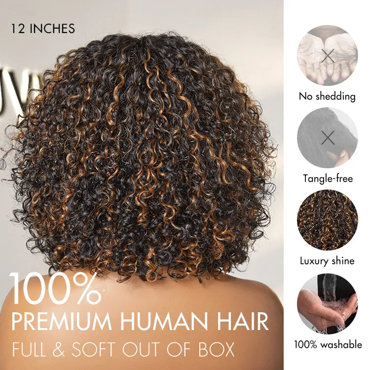 Crazy Wednesday | Beginner Friendly Water Wave Minimalist Lace Glueless Short Curly Wig with Bangs