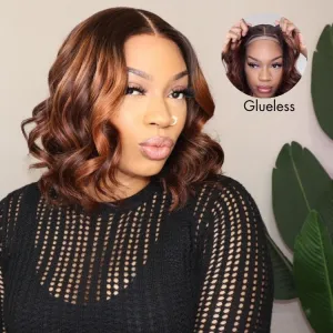 Crazy Wednesday | Elegant Brown Ombre Loose Wave Minimalist HD Lace Glueless Short Wig 100% Human Hair  - US Only