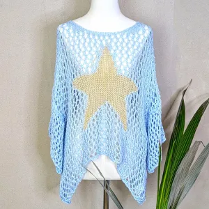 Crochet knit slouchy metallic star top