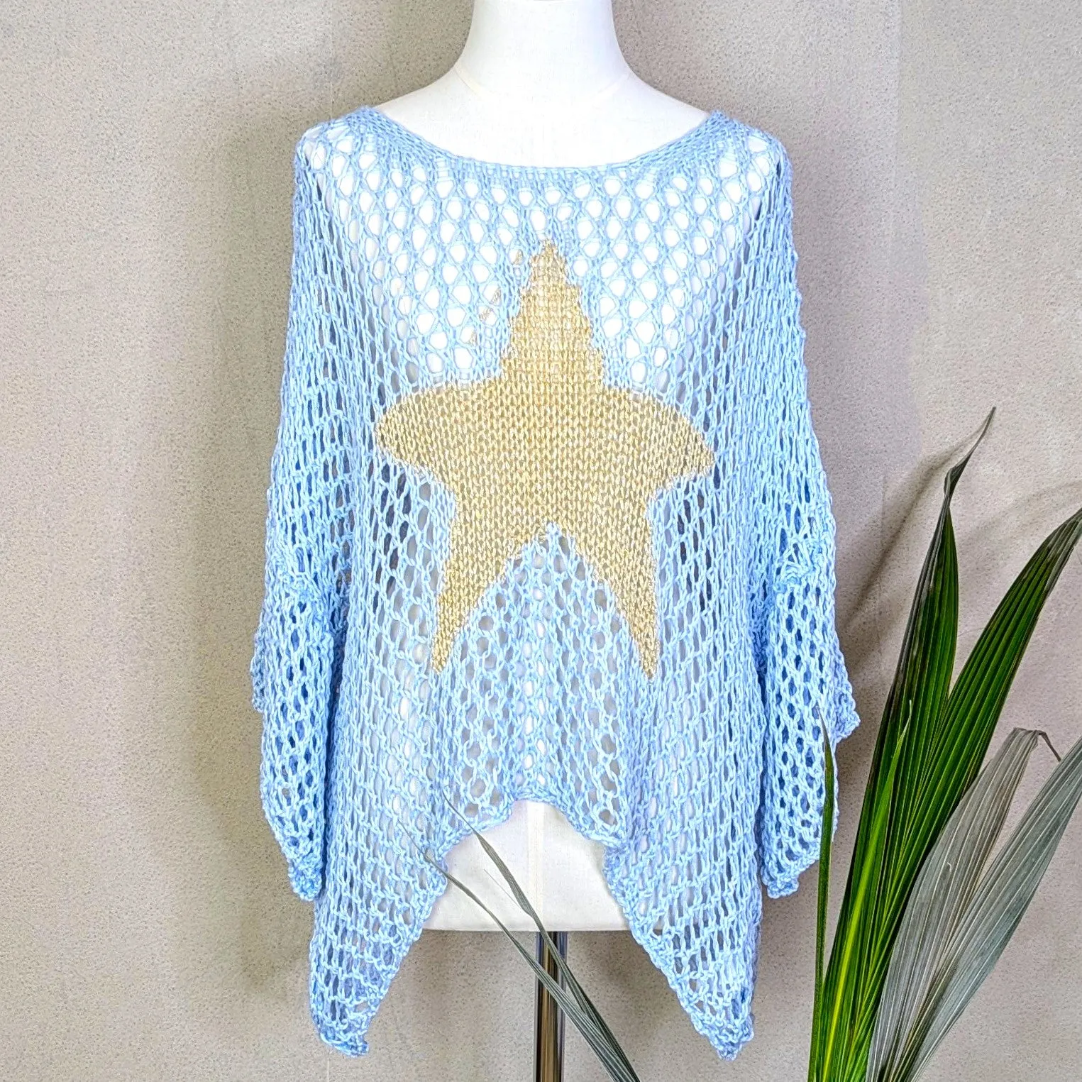 Crochet knit slouchy metallic star top