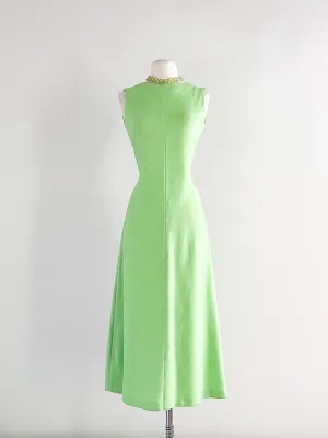 Cutest 1960's Lime Green Linen Minimalist Dress  / Sz M