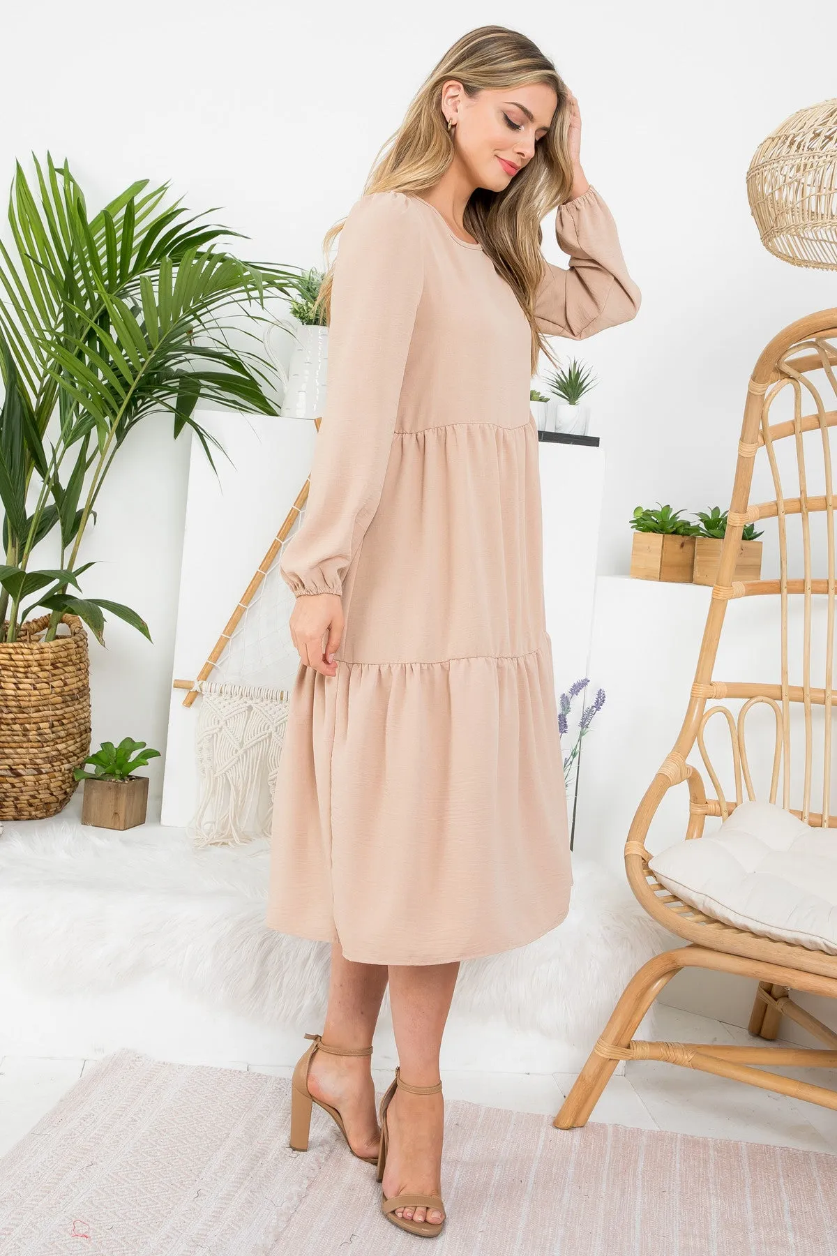 DARK STONE CUFFED SLEEVE RAFFLE CAFTAN DRESS