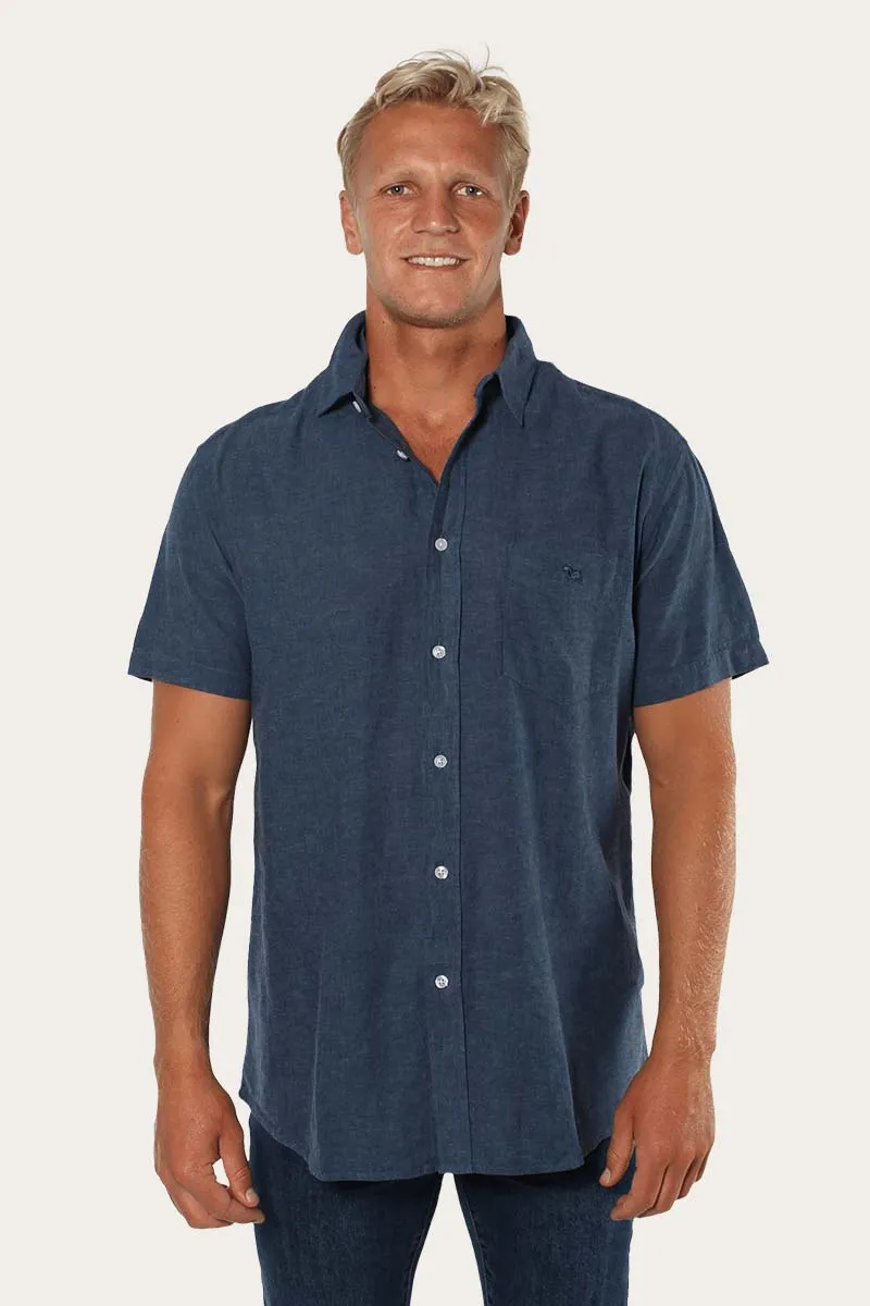 Dawson Mens Relaxed Linen Dress Shirt - Steel Blue