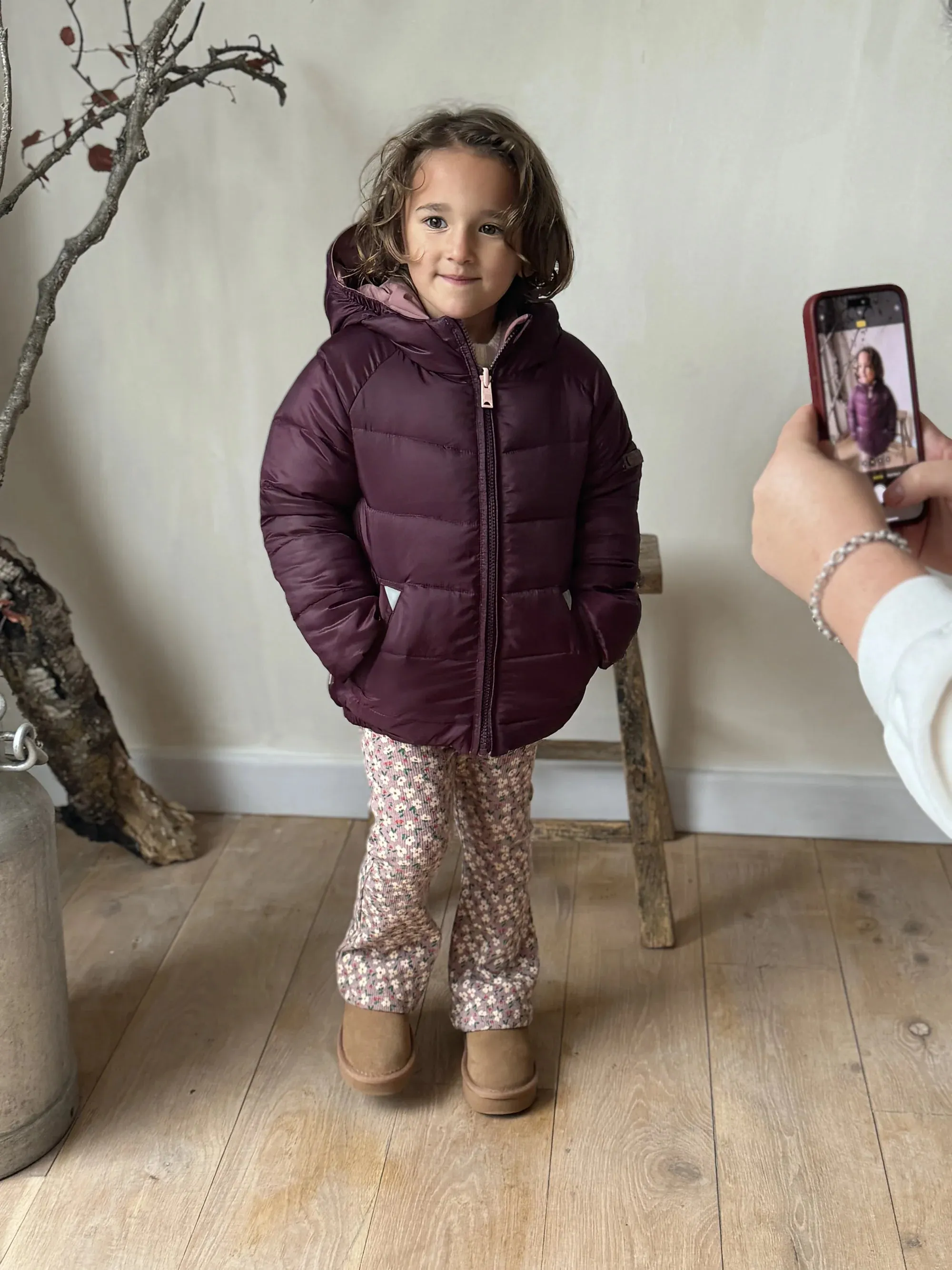 Eco Reversible Puffer in Damask Pink/Black Cherry