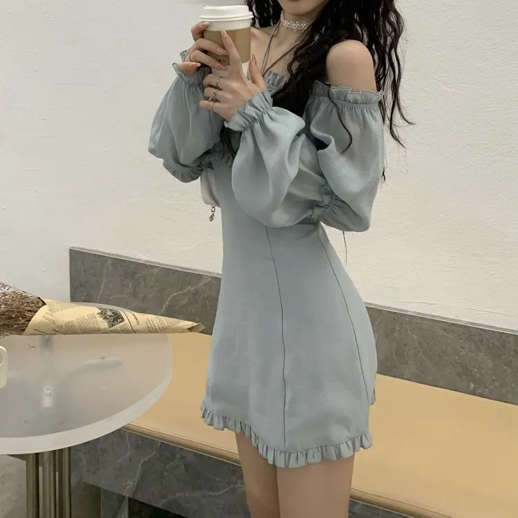 Elegant High Waist Sleeve Fairy Dress - Blue Beauty