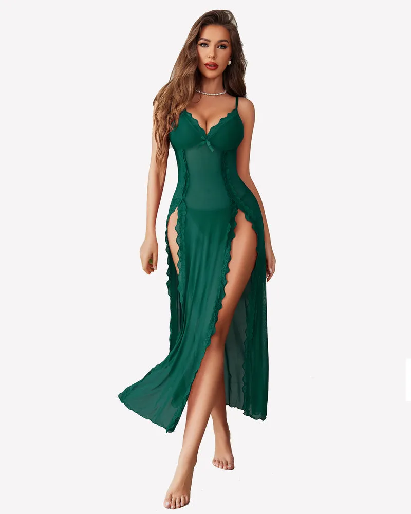 Fairy Lingerie Lace Mesh Side Split Nightdress