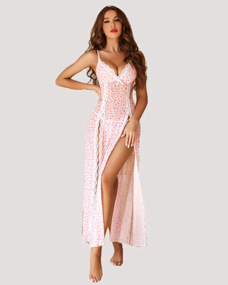 Fairy Lingerie Lace Mesh Side Split Nightdress