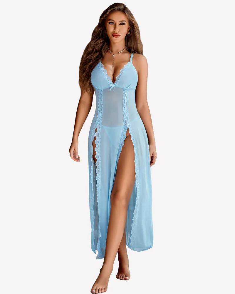 Fairy Lingerie Lace Mesh Side Split Nightdress