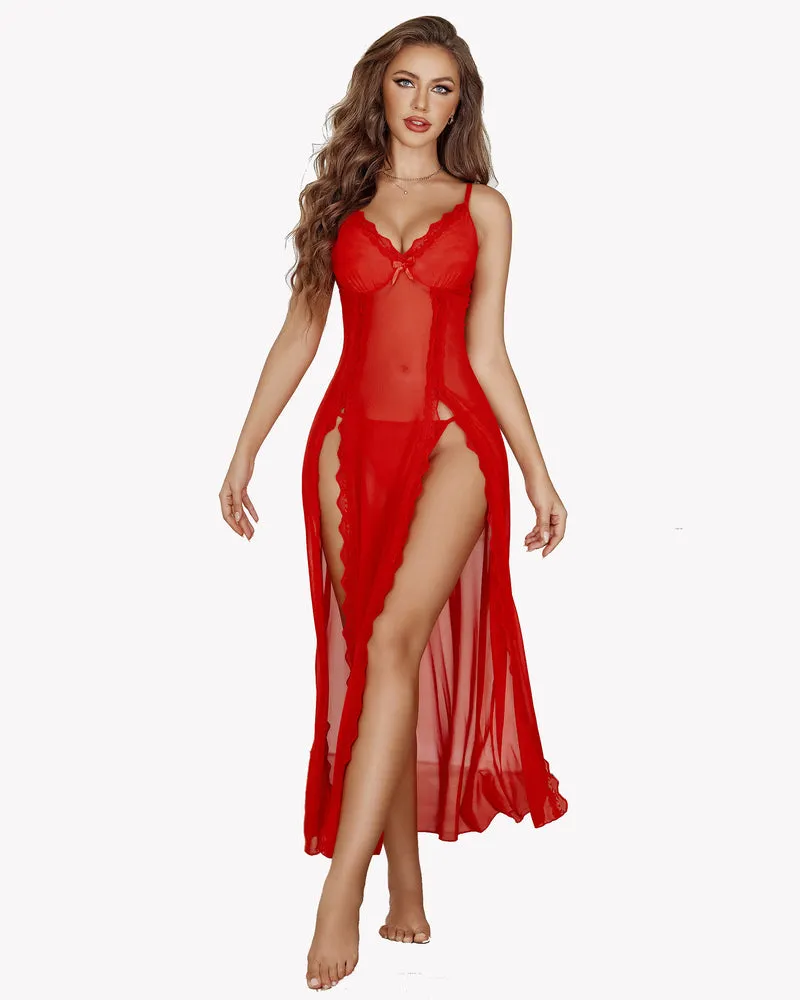 Fairy Lingerie Lace Mesh Side Split Nightdress