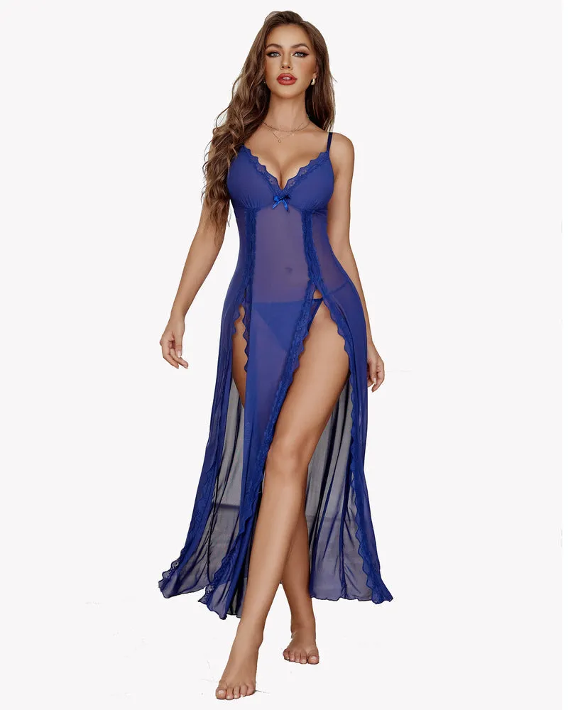 Fairy Lingerie Lace Mesh Side Split Nightdress