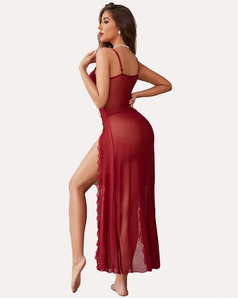 Fairy Lingerie Lace Mesh Side Split Nightdress