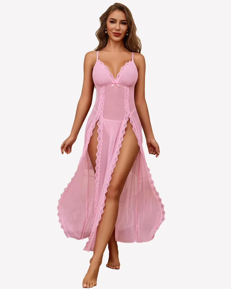 Fairy Lingerie Lace Mesh Side Split Nightdress