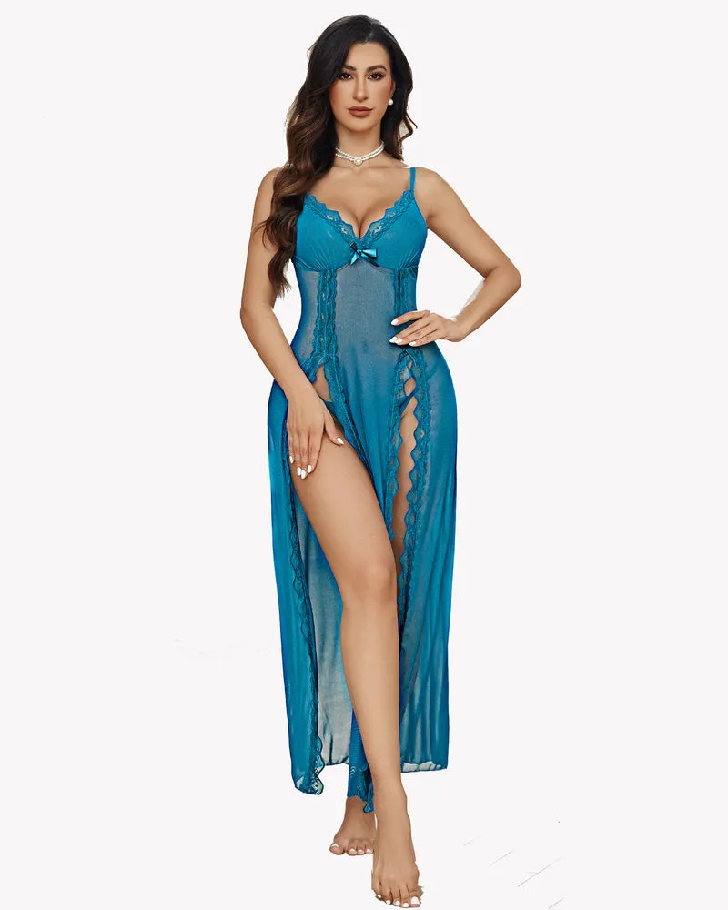 Fairy Lingerie Lace Mesh Side Split Nightdress
