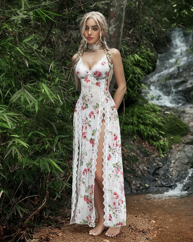 Fairy Lingerie Lace Mesh Side Split Nightdress