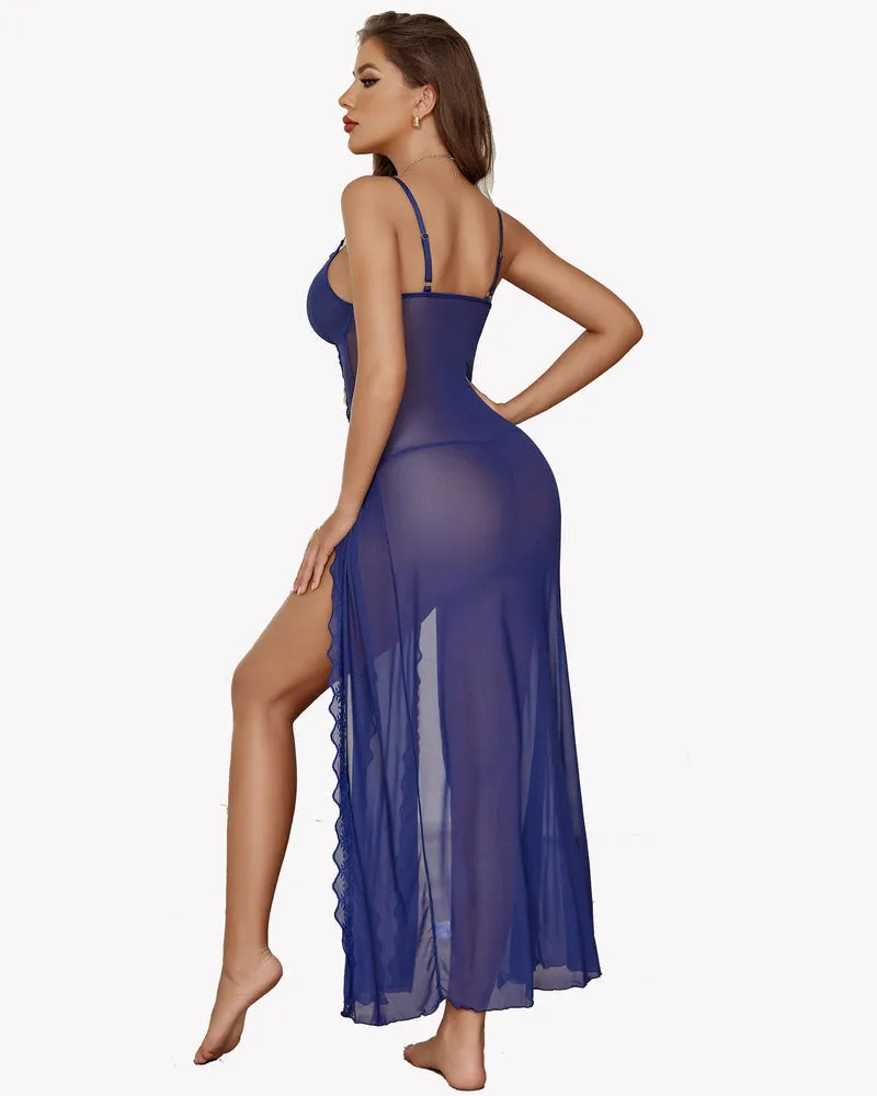 Fairy Lingerie Lace Mesh Side Split Nightdress