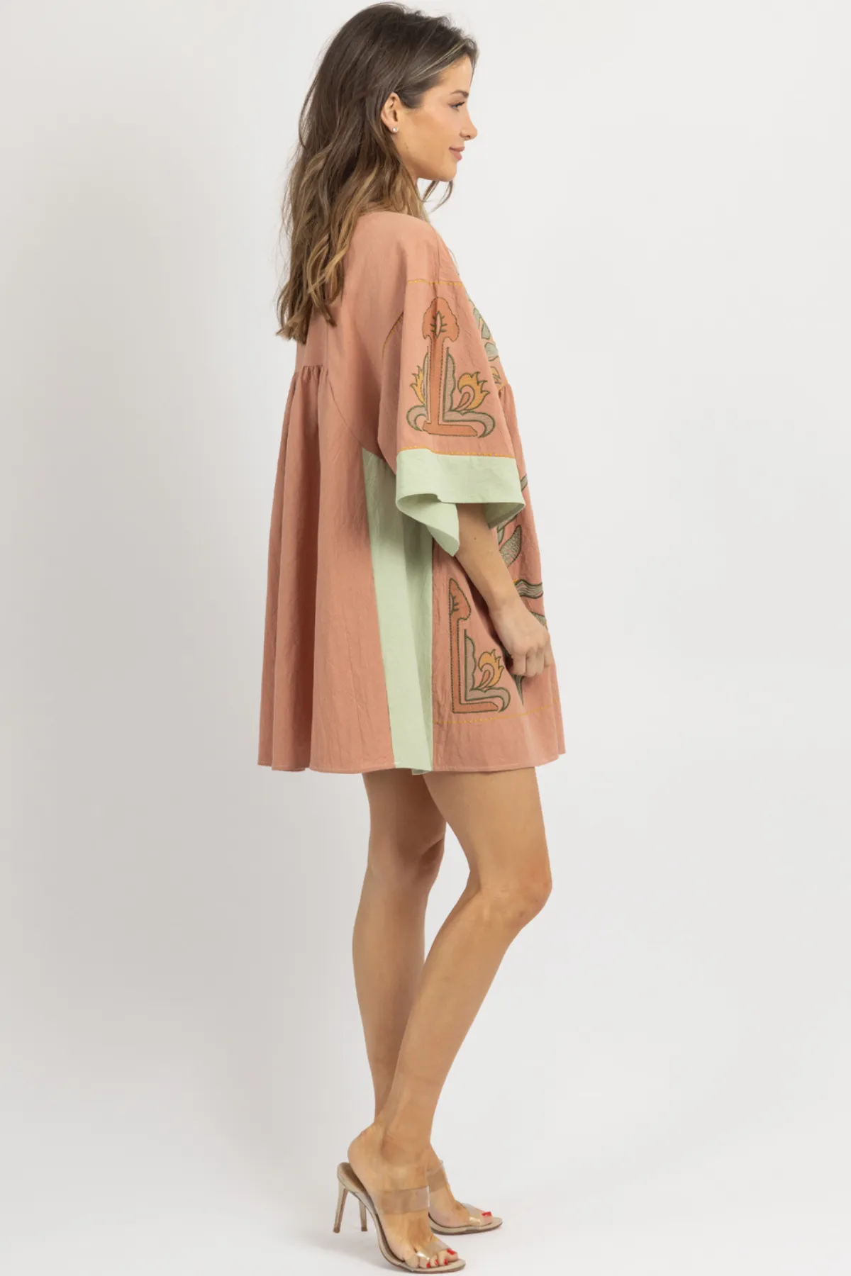FAY PINK EMBROIDERED MINI DRESS
