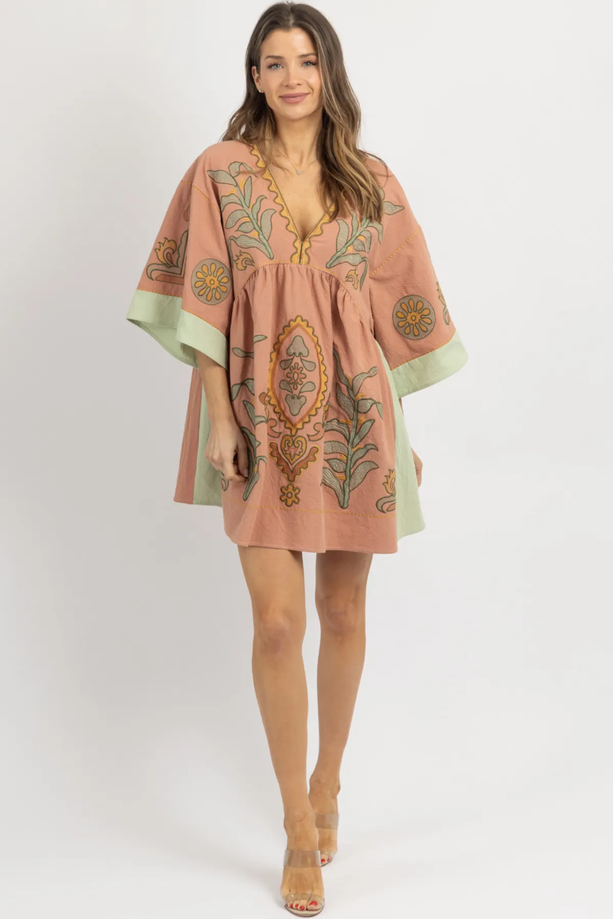 FAY PINK EMBROIDERED MINI DRESS