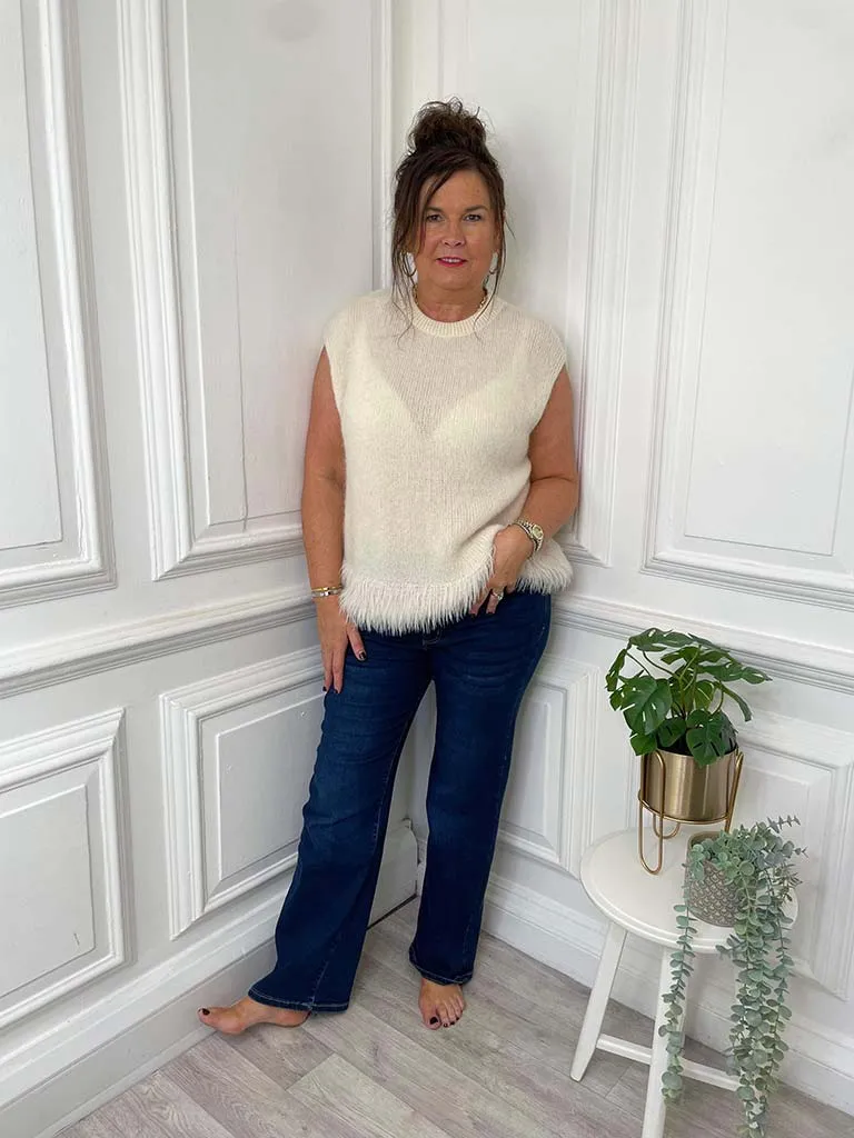 Feather Hem Soft Tank Knit - Cream