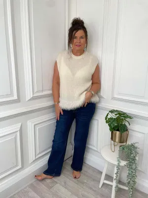 Feather Hem Soft Tank Knit - Cream