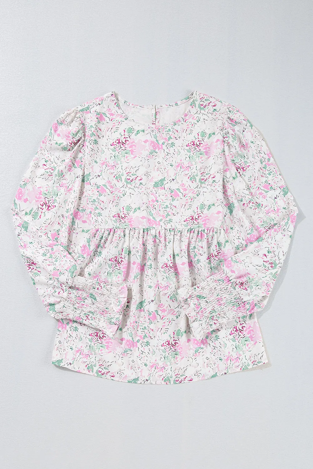 Floral Shirred Balloon Sleeve Blouse