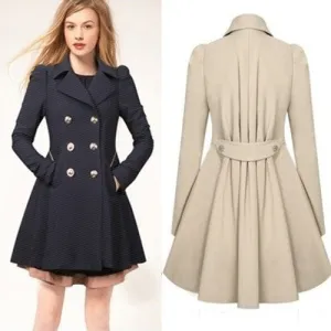 Fold Over Collar Double Breasted Button Down Women's Coat
