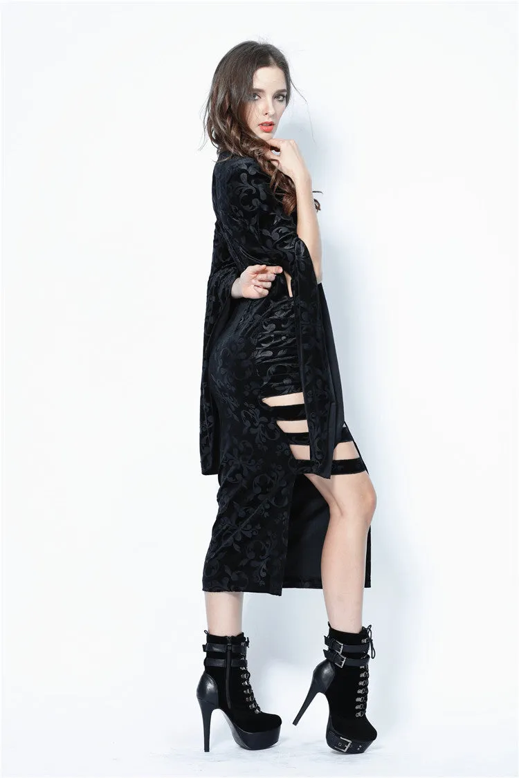 Gothic flocking long dress with triangle on waist DW108