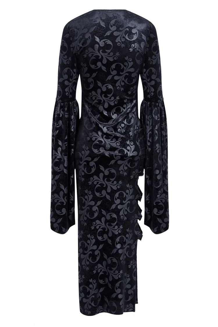 Gothic flocking long dress with triangle on waist DW108