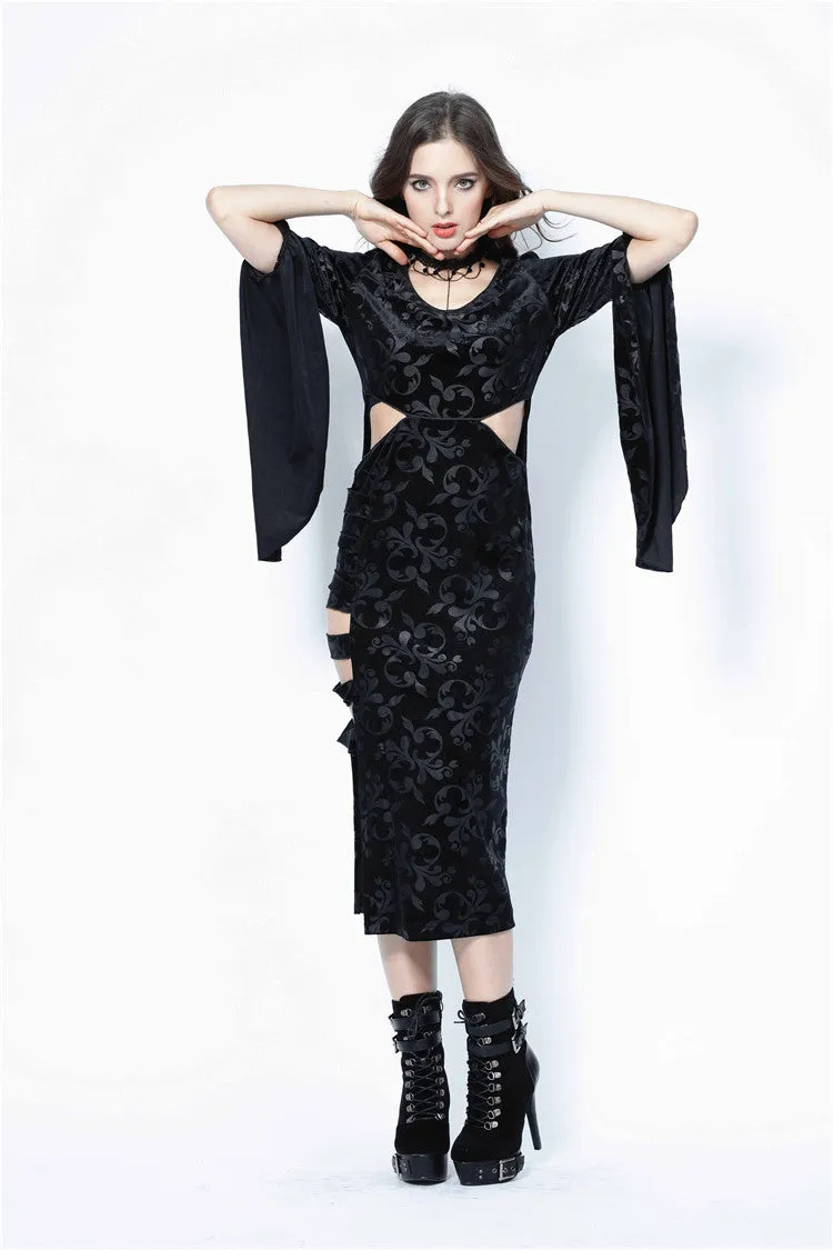 Gothic flocking long dress with triangle on waist DW108