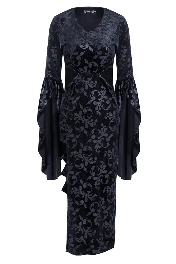 Gothic flocking long dress with triangle on waist DW108