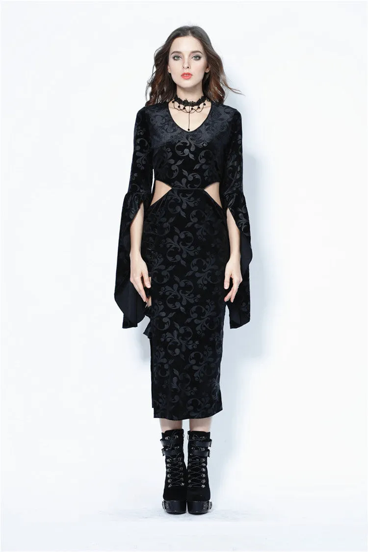 Gothic flocking long dress with triangle on waist DW108