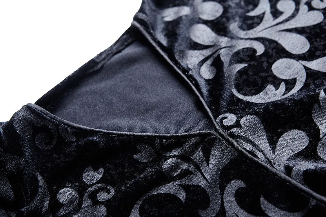 Gothic flocking long dress with triangle on waist DW108
