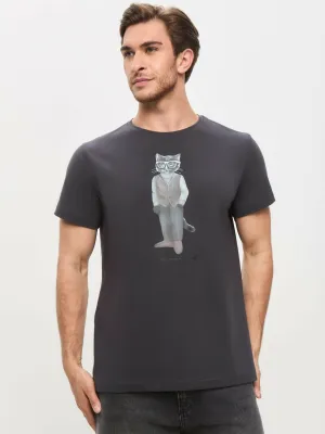 Grey Printed T-shirt MINIMALIST CAT