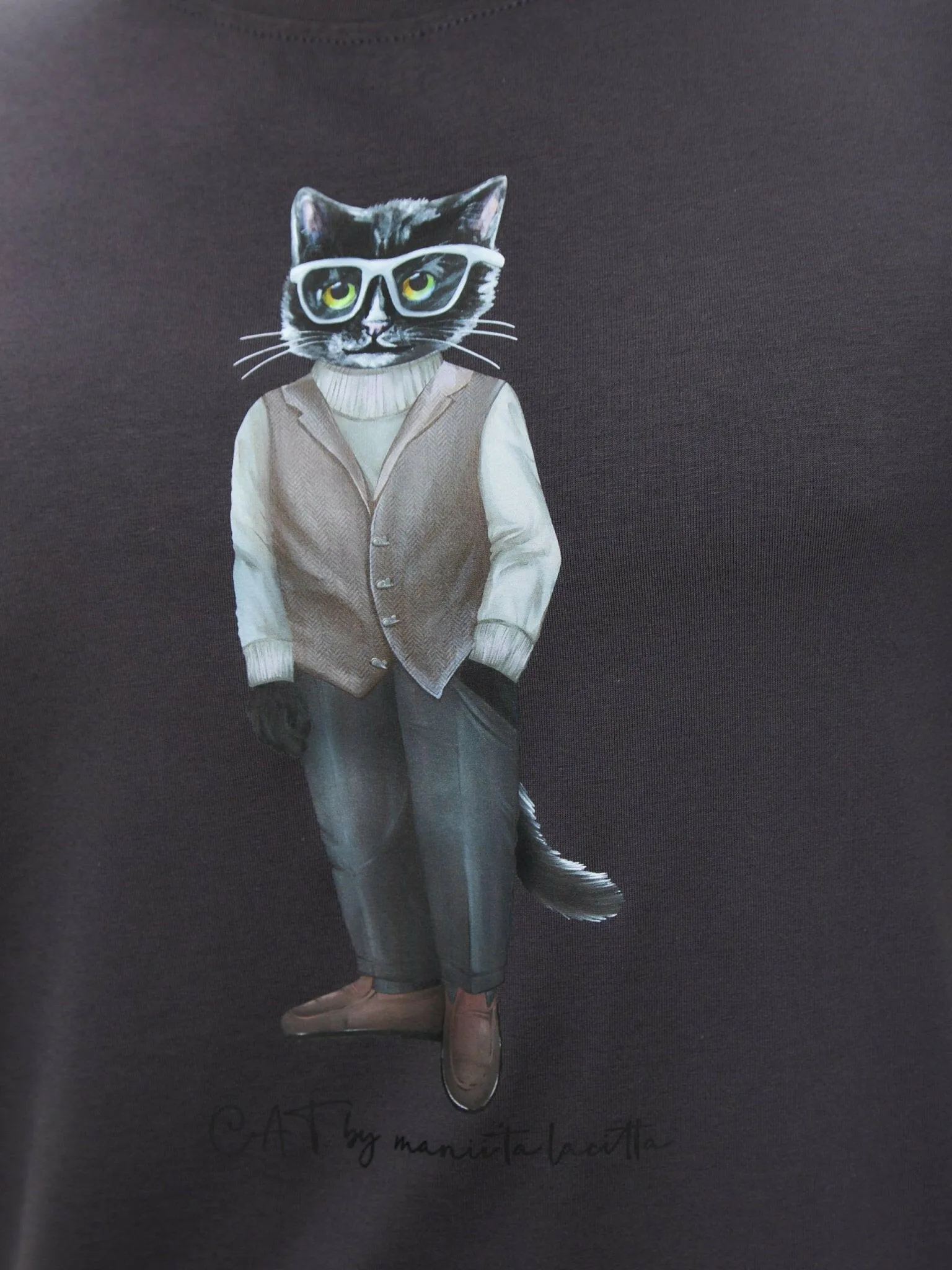 Grey Printed T-shirt MINIMALIST CAT