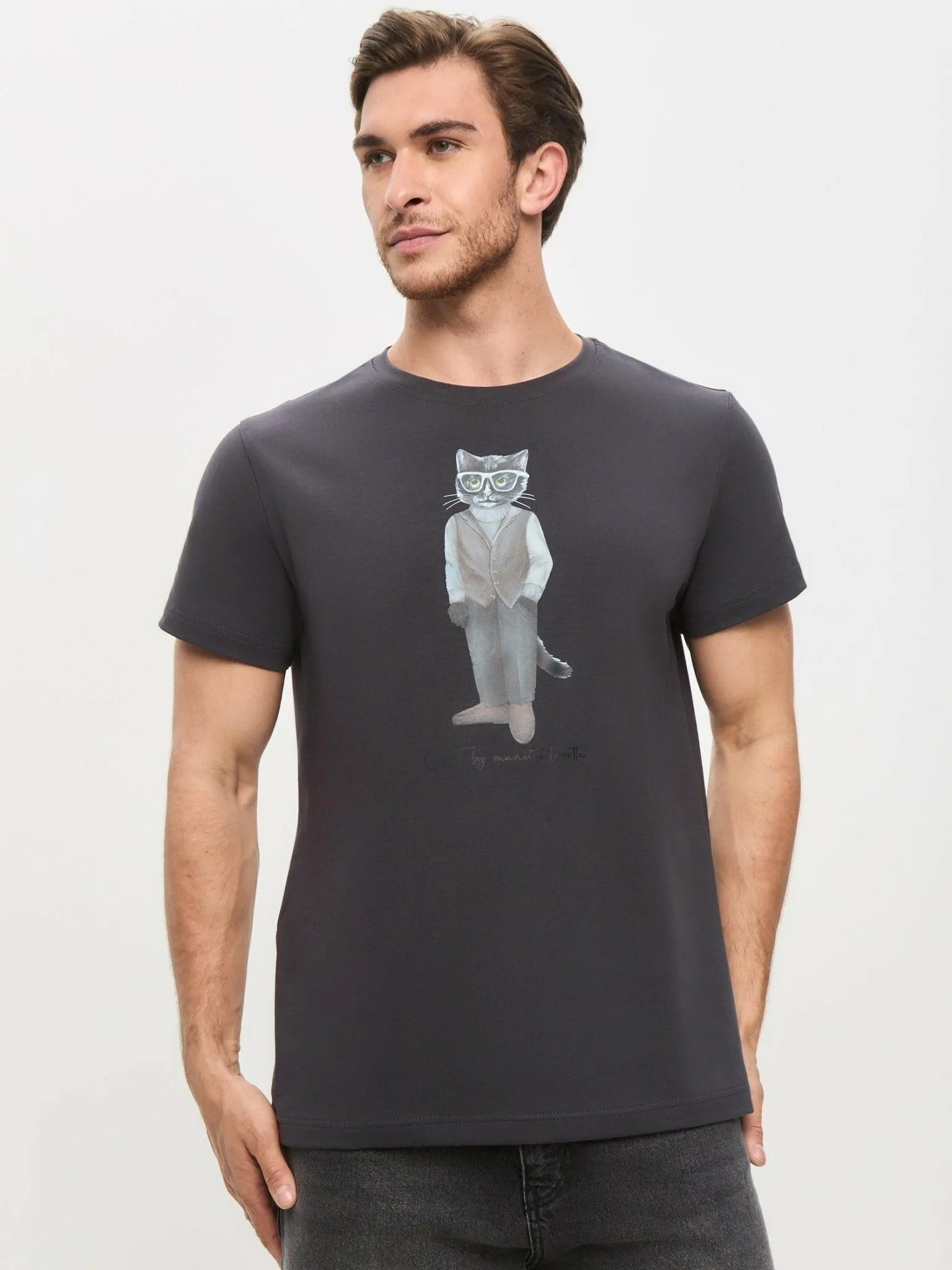 Grey Printed T-shirt MINIMALIST CAT