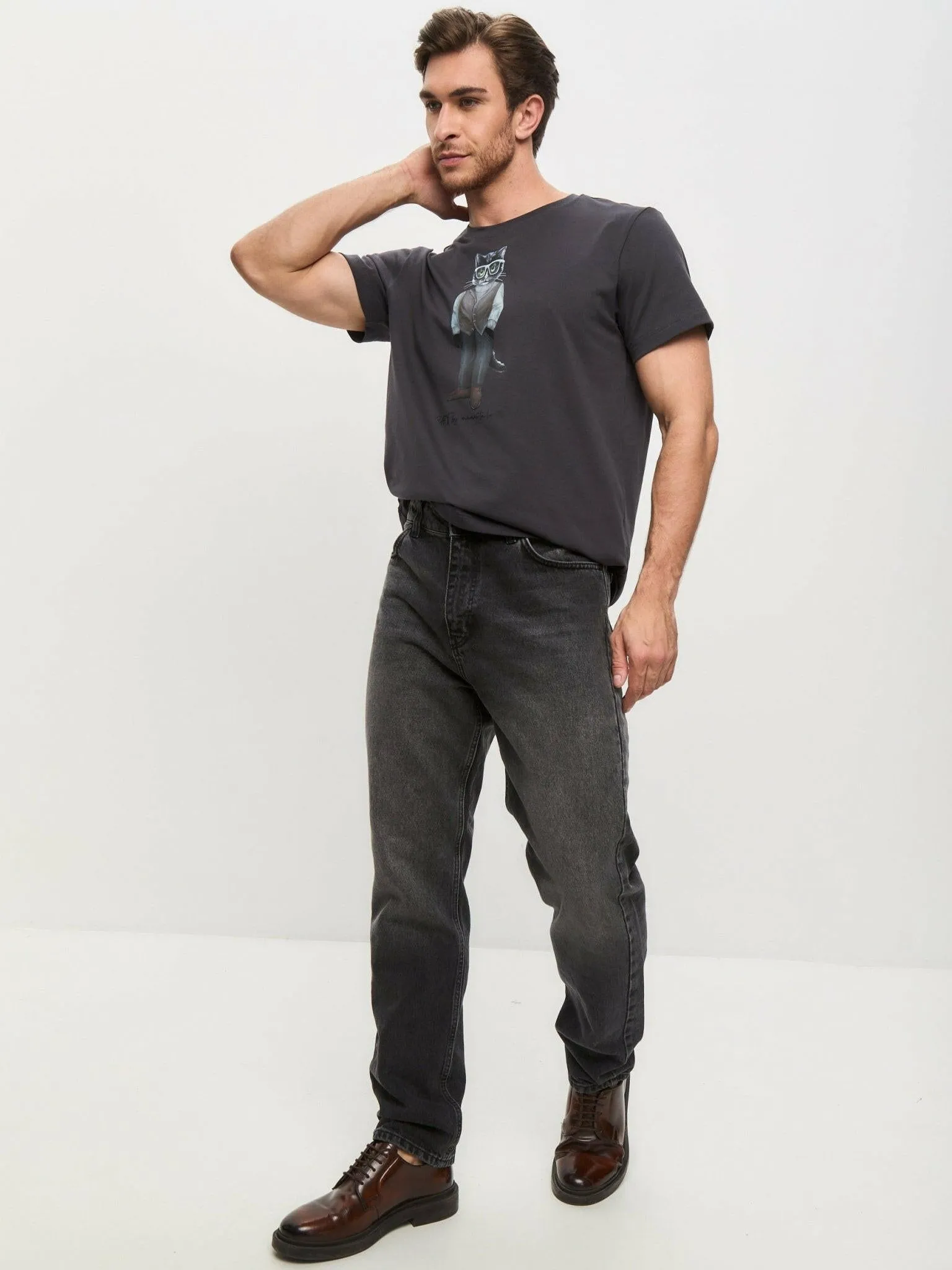 Grey Printed T-shirt MINIMALIST CAT