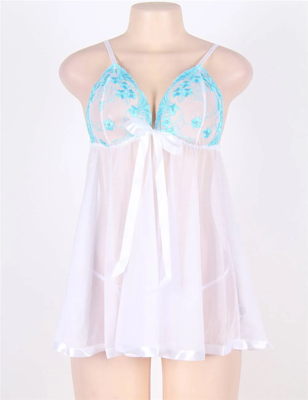 Heavenly Delight: Blue Accented White Babydoll