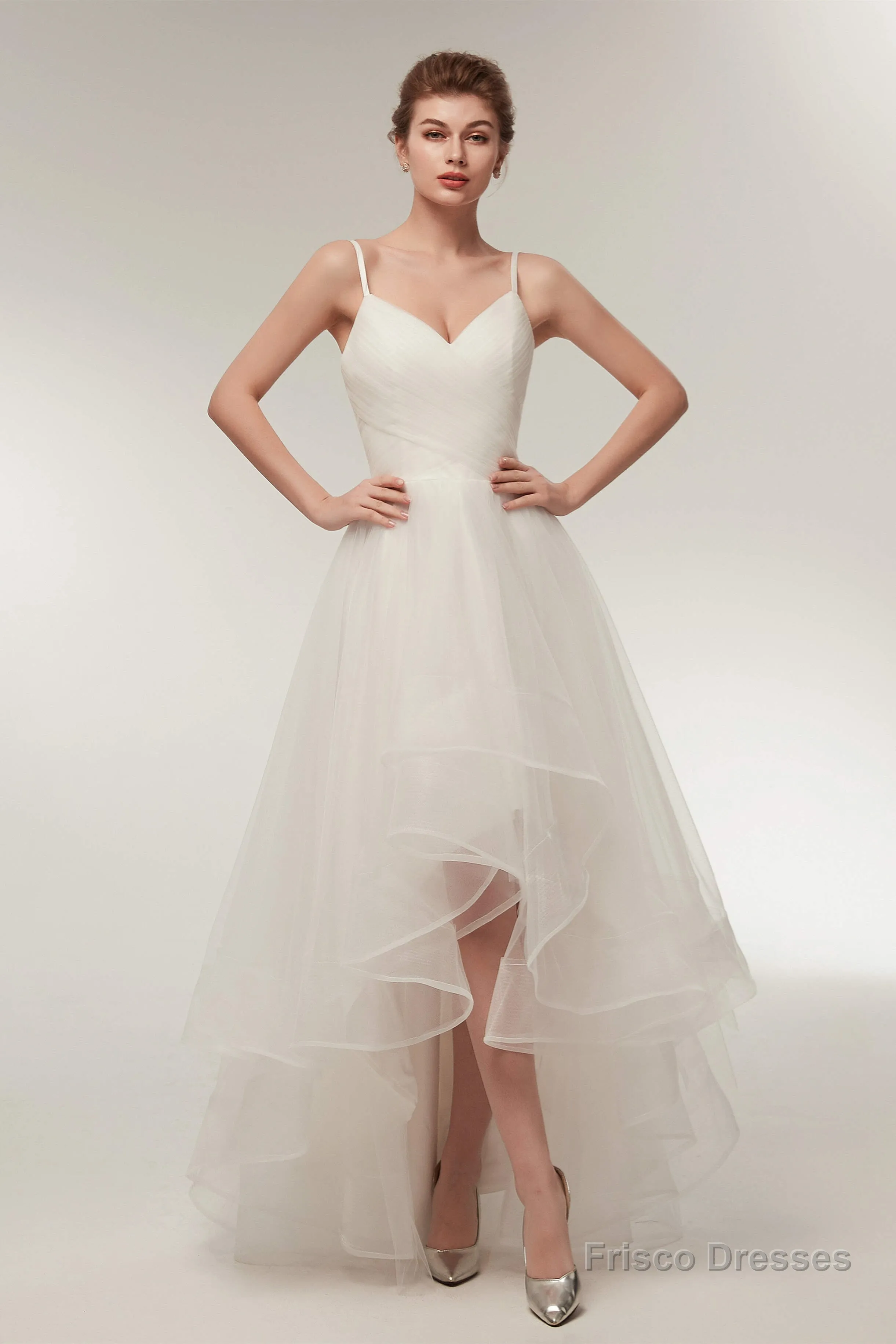 High Low Spaghetti Straps Minimalist Design Wedding Dresses
