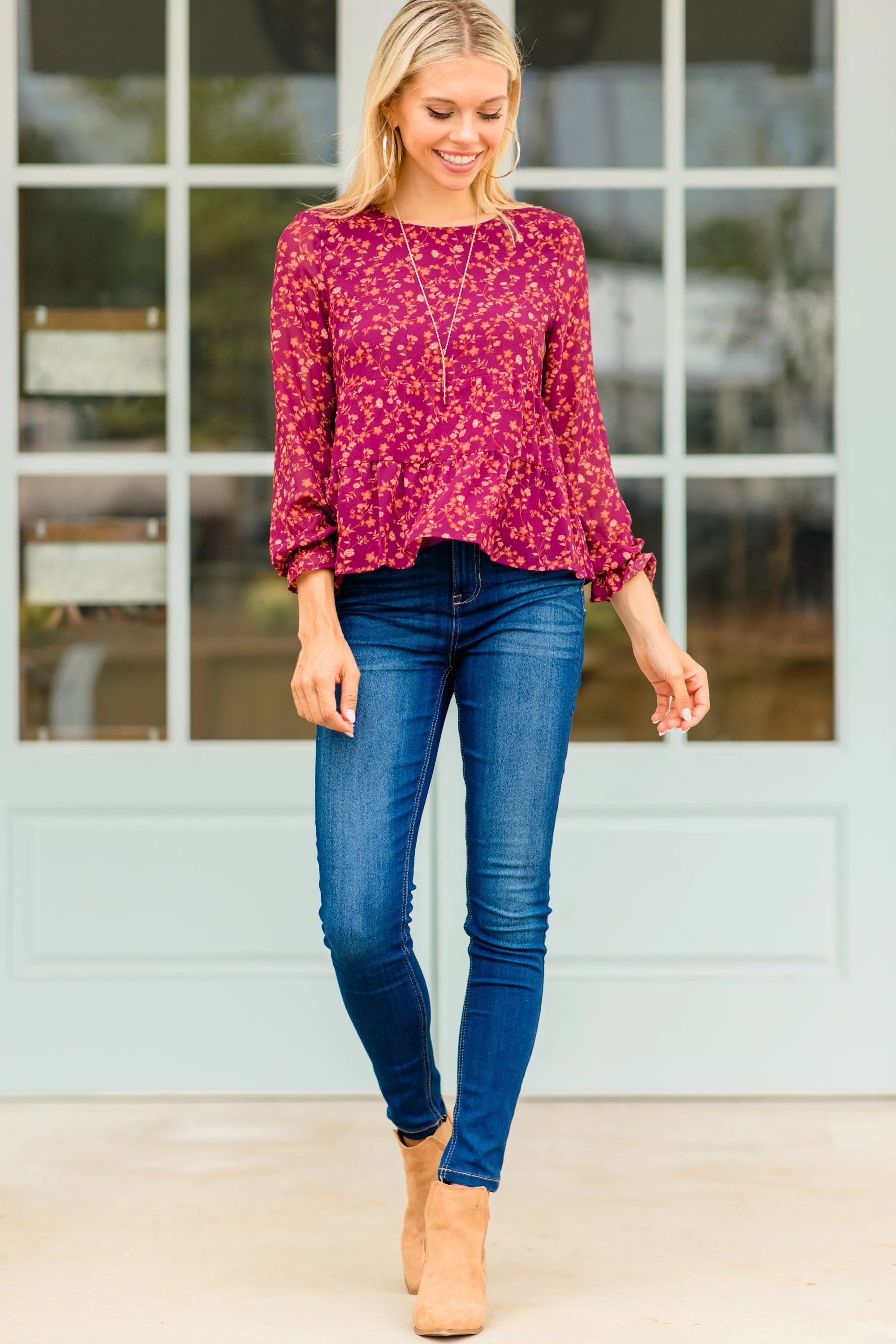 In My Heart Berry Red Babydoll Top