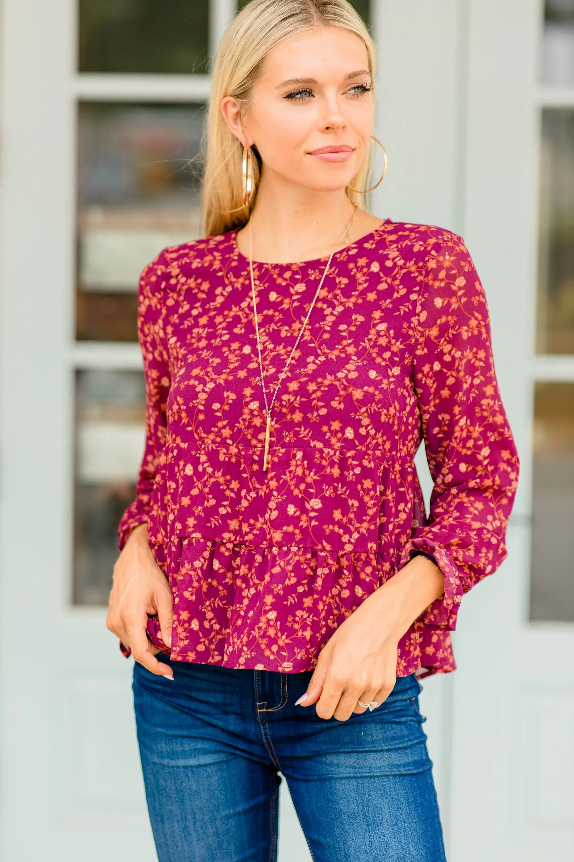 In My Heart Berry Red Babydoll Top