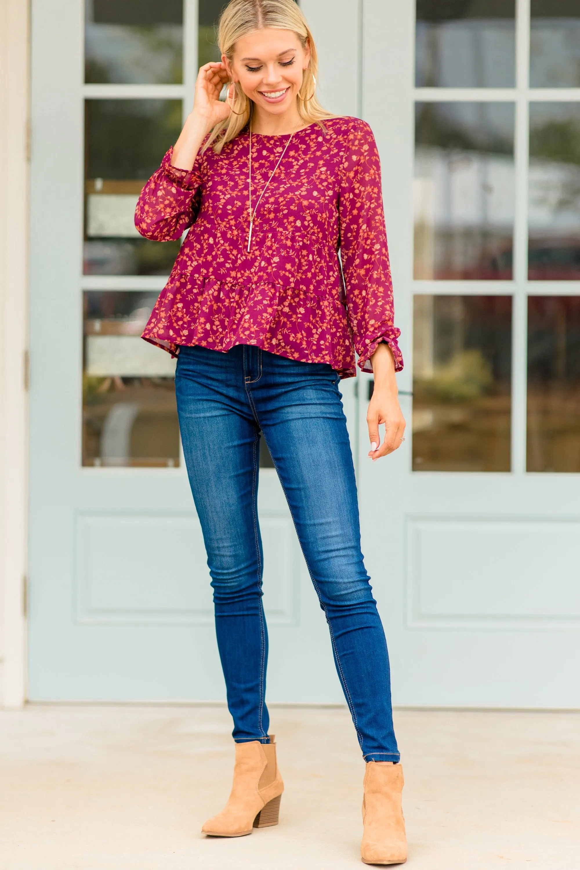 In My Heart Berry Red Babydoll Top