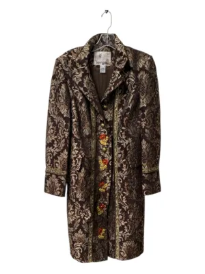 Kenzie Size 6 Brown & Multi Cotton Blend Brocade Button Down Floral Fitted Coat