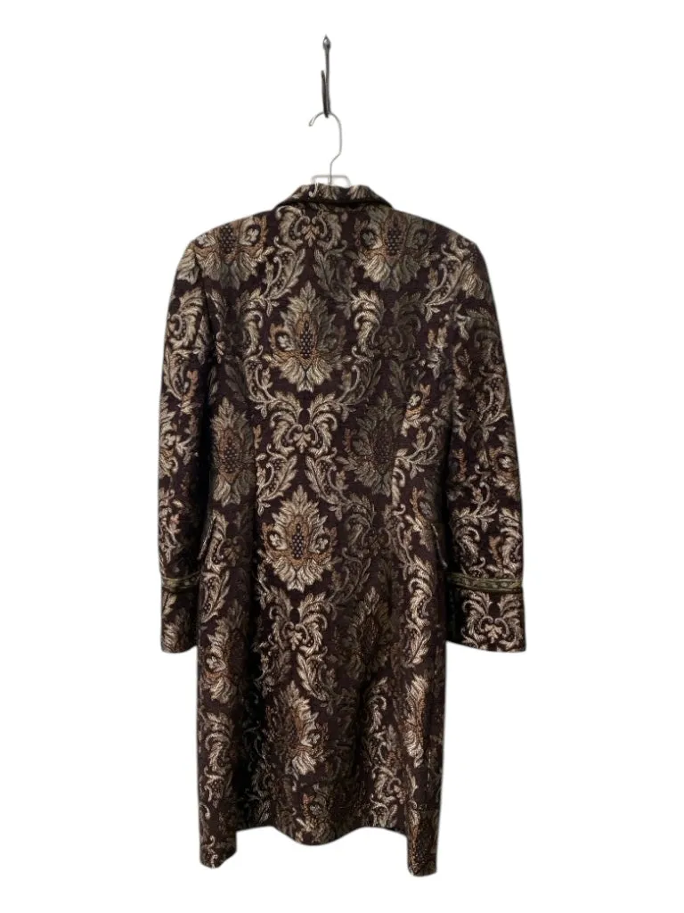 Kenzie Size 6 Brown & Multi Cotton Blend Brocade Button Down Floral Fitted Coat
