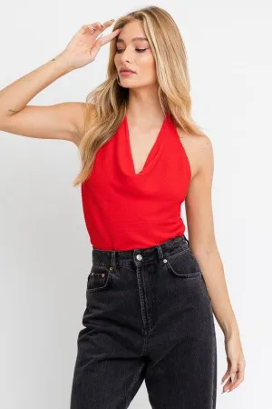 knit cowl neck halter top