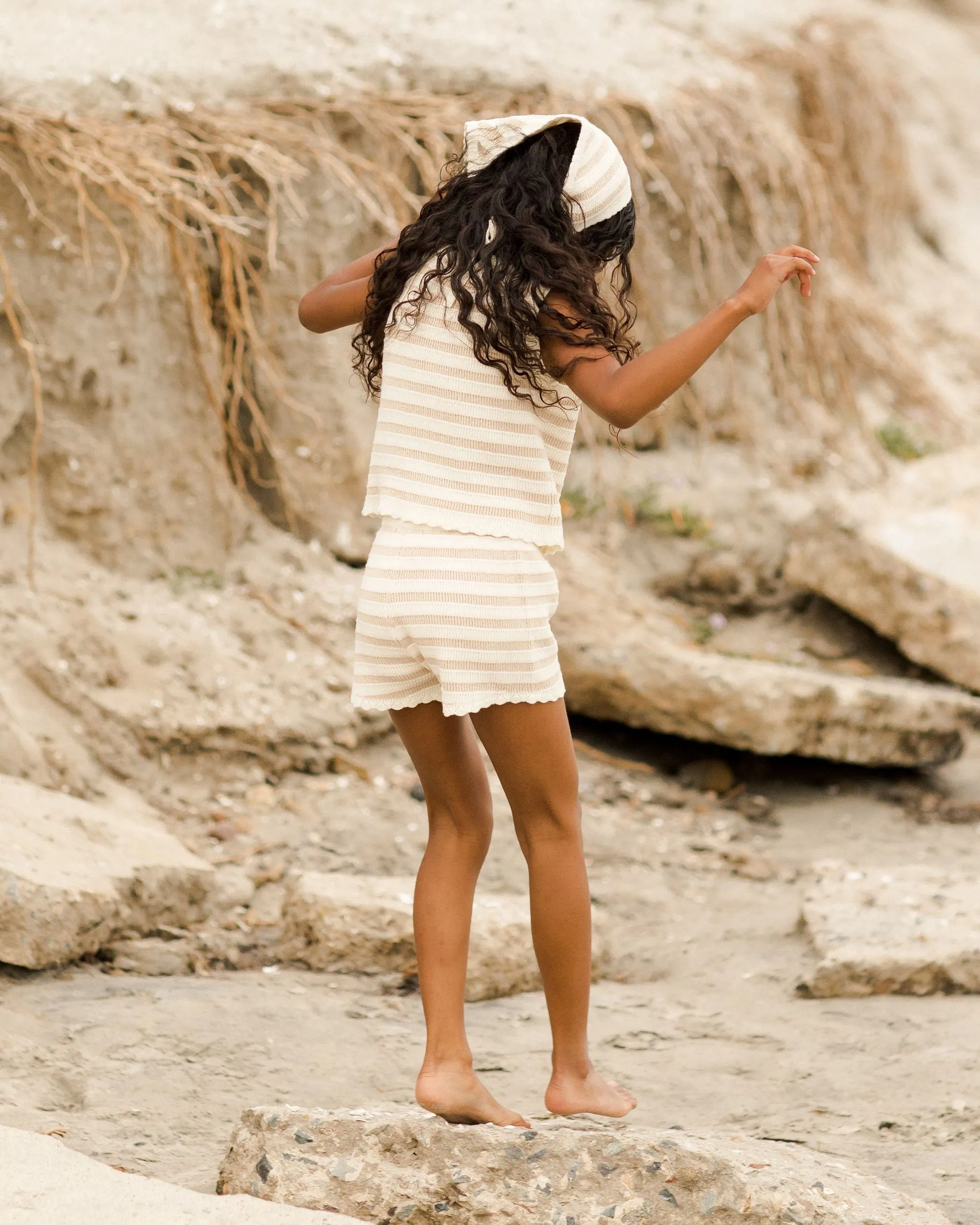 Knit Vest Top - Sand Stripe *LAST ONE - 2/3y*