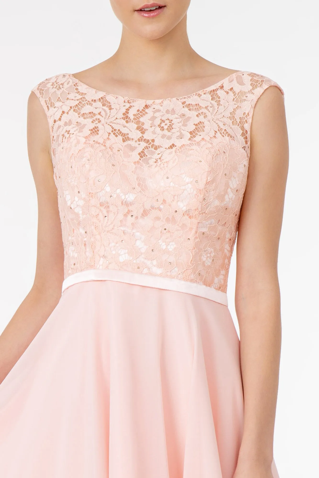 Lace Embellished Bodice Chiffon Short Dress GLGS2807