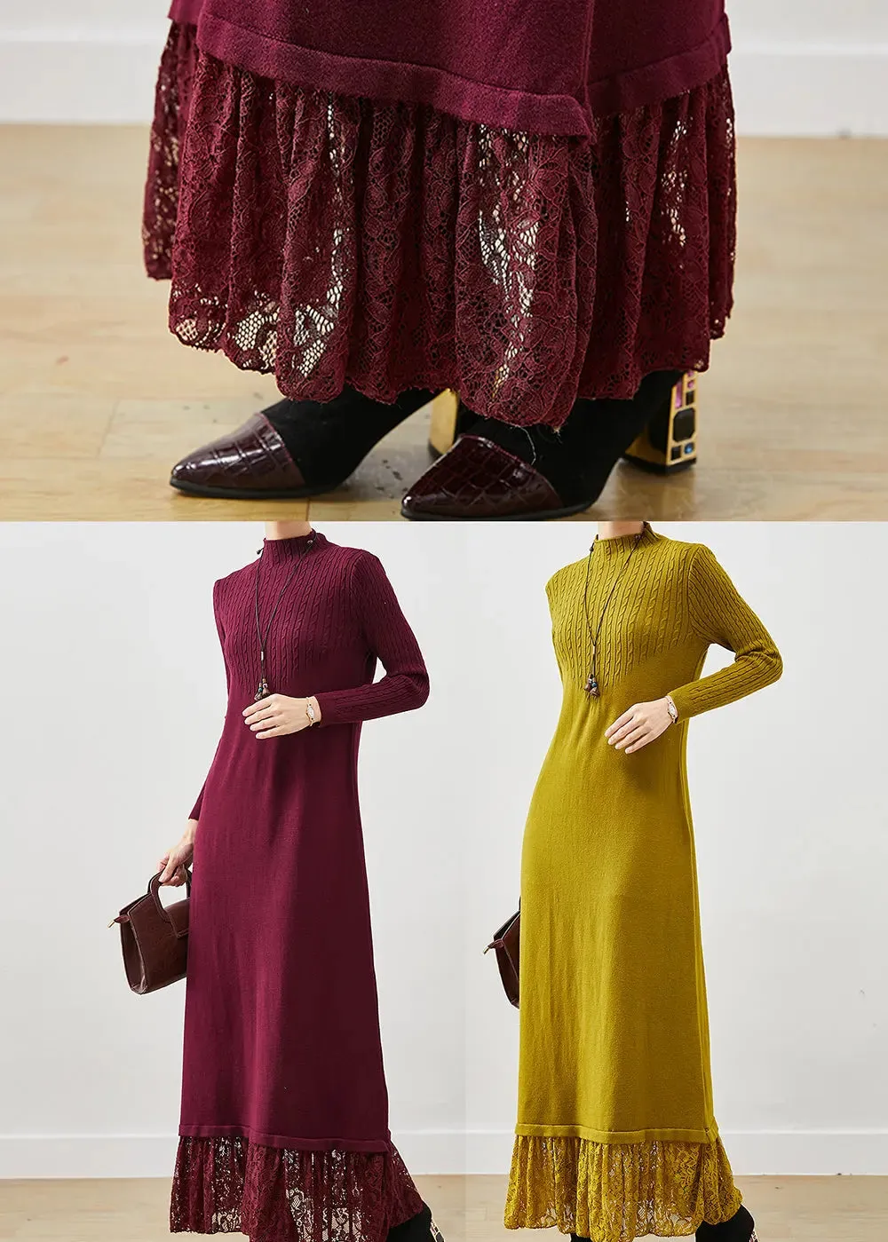 Lace Knit Sweater Dress Silm Fit Spring