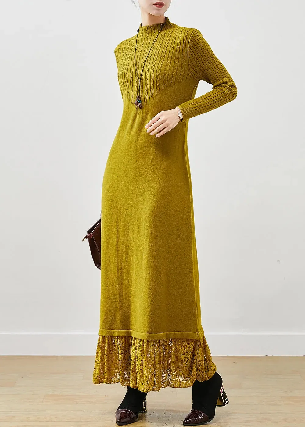 Lace Knit Sweater Dress Silm Fit Spring