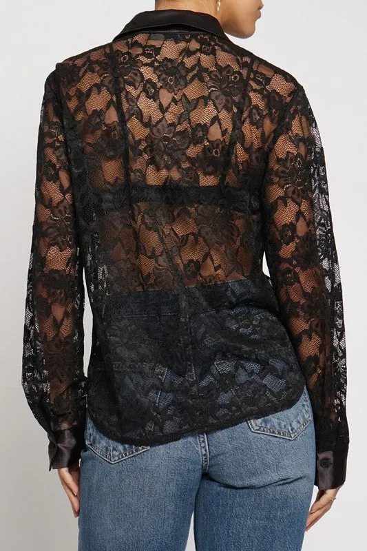 LACE SHIRT WITH SATIN DETAIL