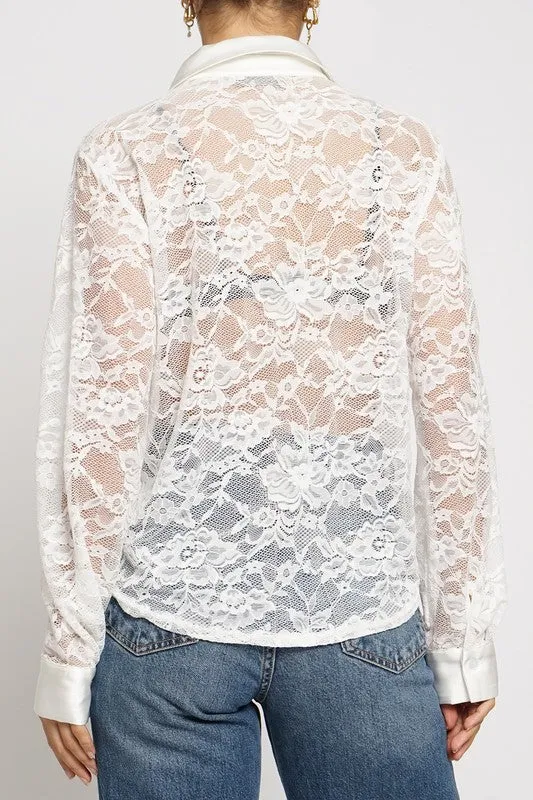 LACE SHIRT WITH SATIN DETAIL